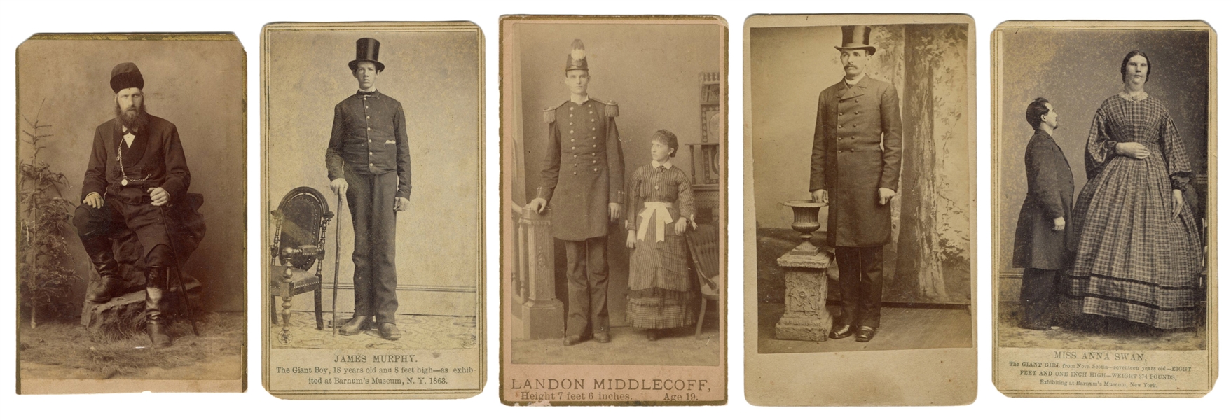  [GIANTS]. Five CDV photographs of 19th century giants. V.p....