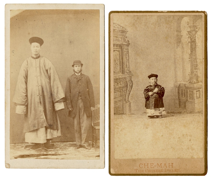  [CHINA]. CDVs of Che-Mah and a Chinese giant. Circa 1870s/8...