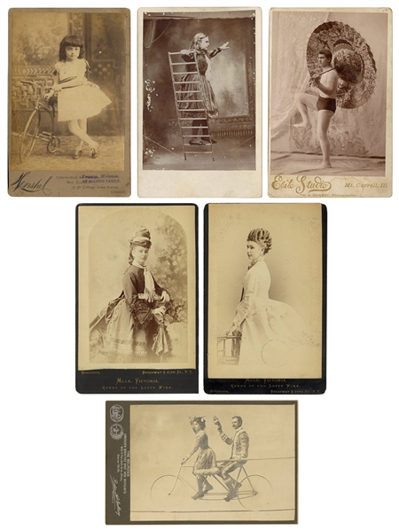  [HIGH WIRE ACTS]. Group of 6 cabinet card portraits. Six ph...