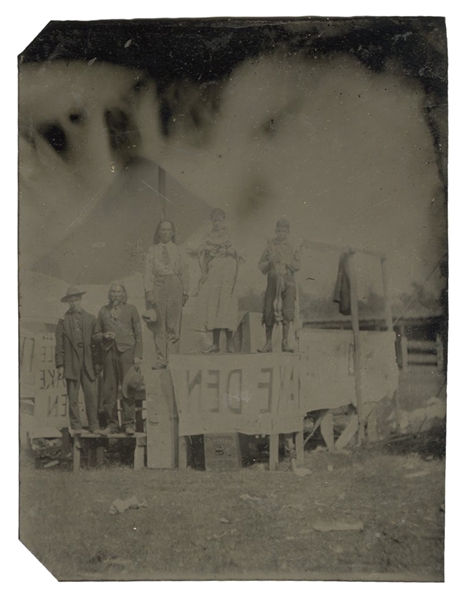  [EARLY PHOTOGRAPHY]. Tintype of a traveling snake show circ...