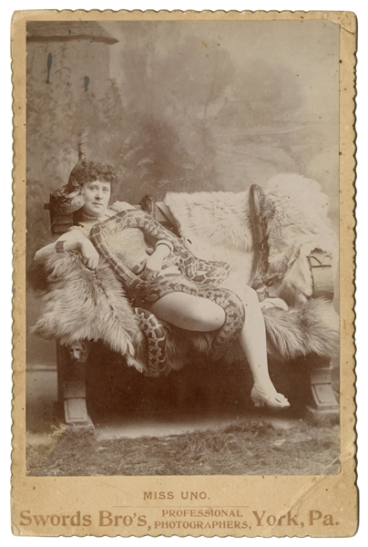  [SNAKE CHARMER]. Cabinet photo of Miss Uno, Snake Charmer. ...