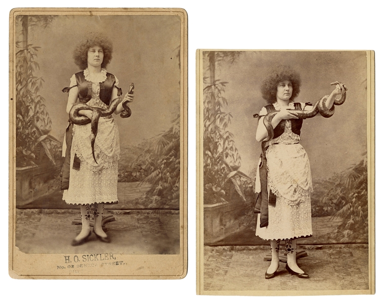  [SNAKE CHARMER]. Two cabinet photos of a Circassian snake c...