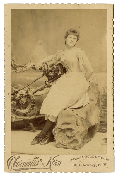  [SNAKE CHARMER]. Cabinet photo of a snake charmer. New York...