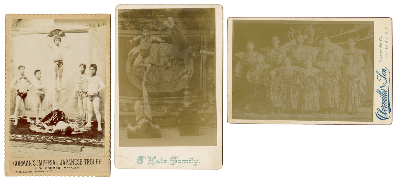  [ASIAN–ACROBATS]. Three cabinet card photographs of acrobat...