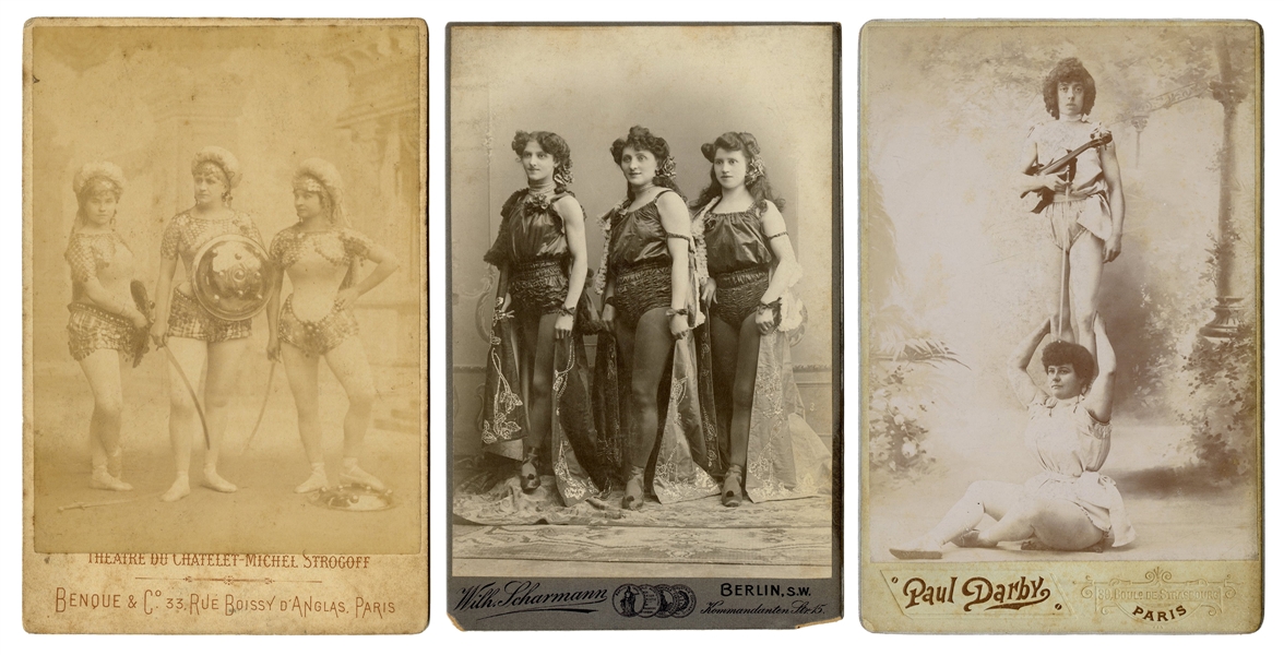  [CIRCUS]. Three cabinet photos of acrobatic and dance troup...