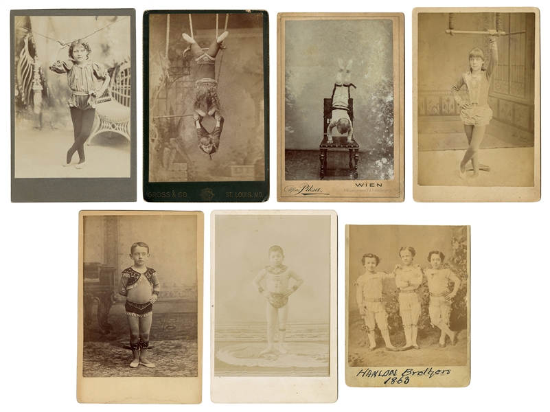  [CIRCUS-CHILD PERFORMERS]. Seven cabinet card photographs o...