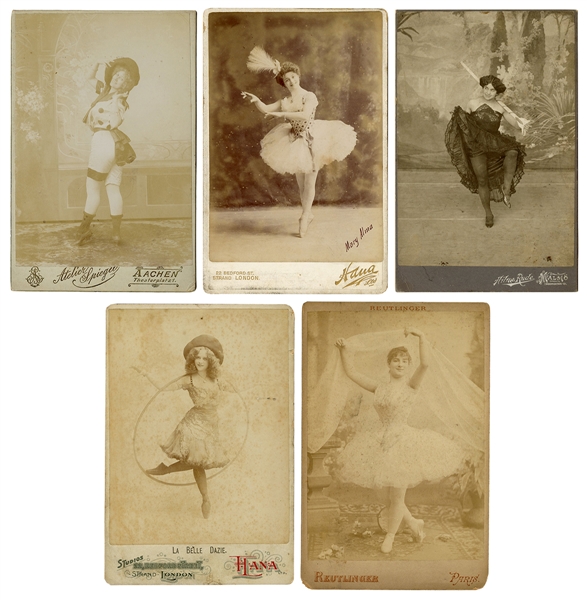  [CIRCUS – DANCE]. Five cabinet photos of dancers. V.p., ca....