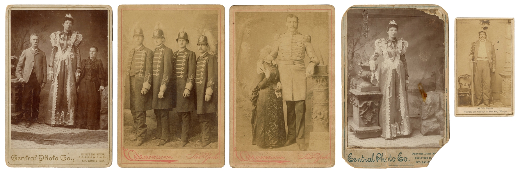  [GIANTS]. Five Photographs of Circus Giants. Including four...