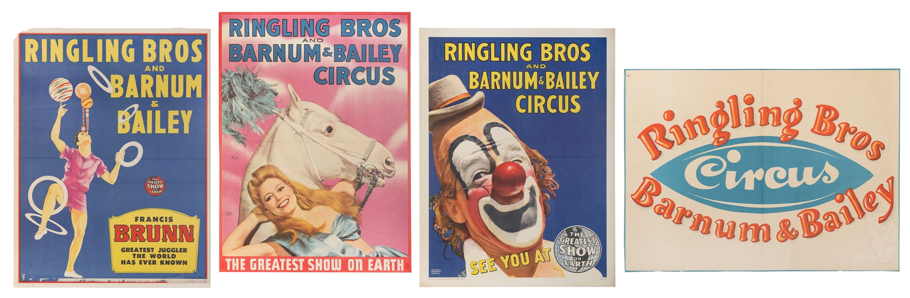  Four Ringling Bros. and Barnum & Bailey posters. Circa 1940...