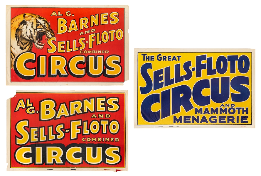  Al. G Barnes & Sells-Floto. Three one-sheet posters. Circa ...