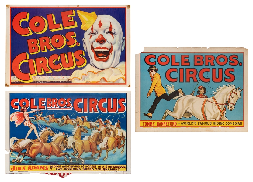  Cole Bros. Circus. Three posters. Including: Tommy Hanneford/...