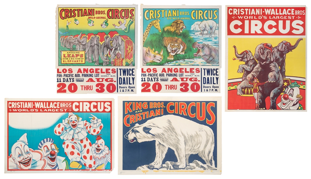  Seven Cristiani Bros. Circus posters. [V.d.] Posters from t...