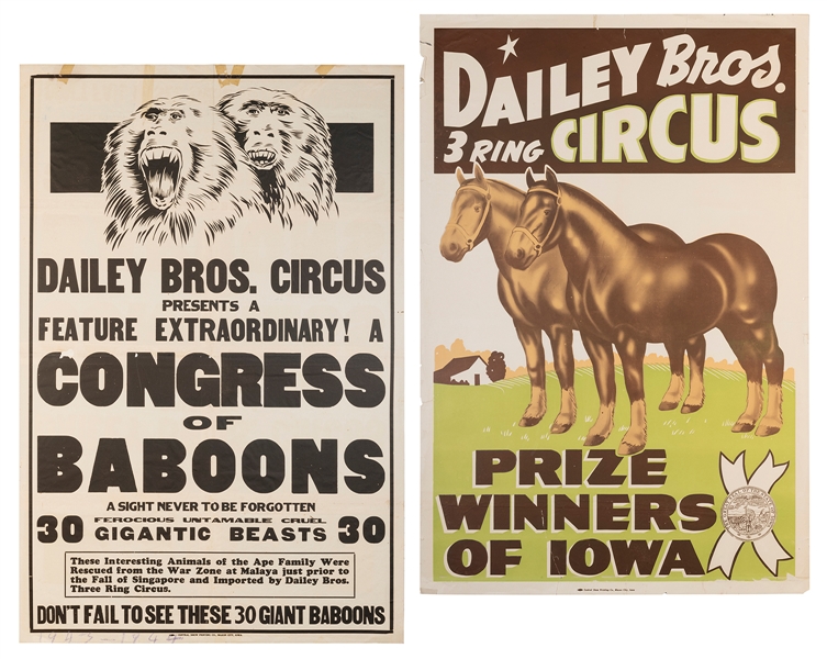  Dailey Bros. Circus. Pair of one-sheet posters. Mason City,...