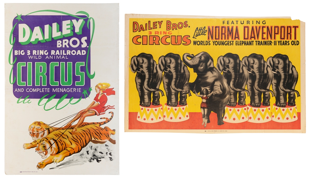  Dailey Bros. Circus. Two one-sheet posters. Circa 1940s. In...