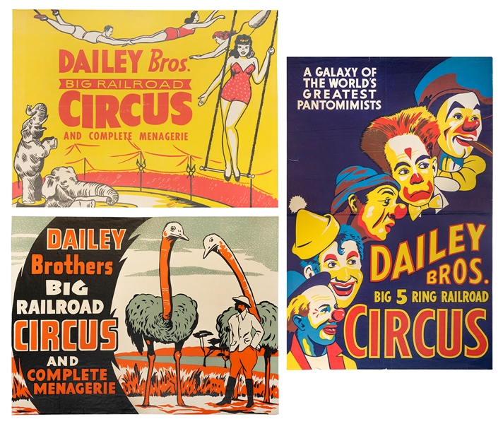  Three Dailey Bros. Circus posters. Circa 1940s. A trio of p...