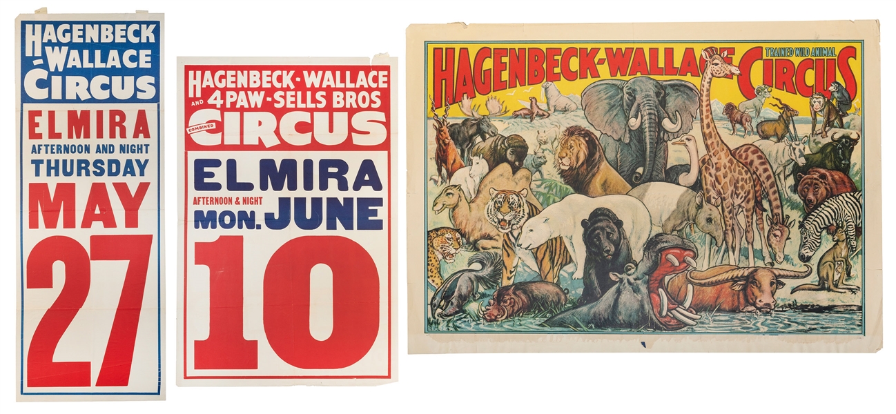  Three Hagenbeck-Wallace Circus posters. Circa 1930s. Three ...