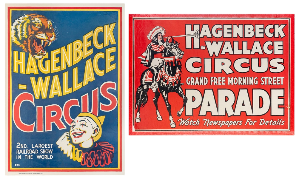  Hagenbeck-Wallace Circus. Two posters. Circa 1930s. Includi...