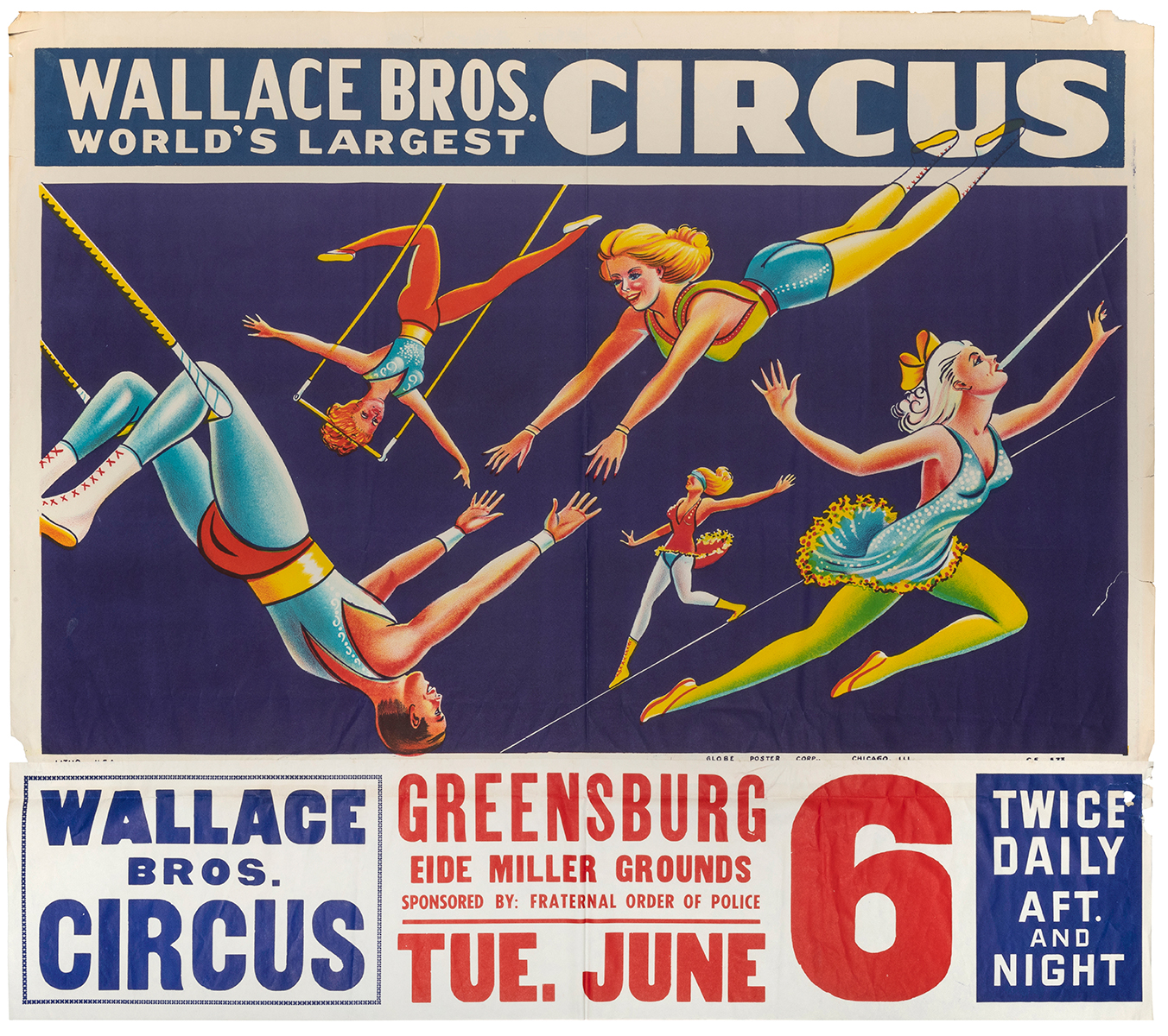 Lot Detail Wallace Bros. World’s Largest Circus. Chicago Globe Poster...