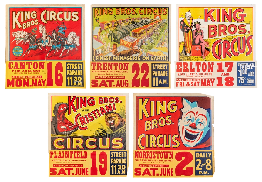  King Bros. Circus. Seven circus posters. Circa 1950s. Inclu...