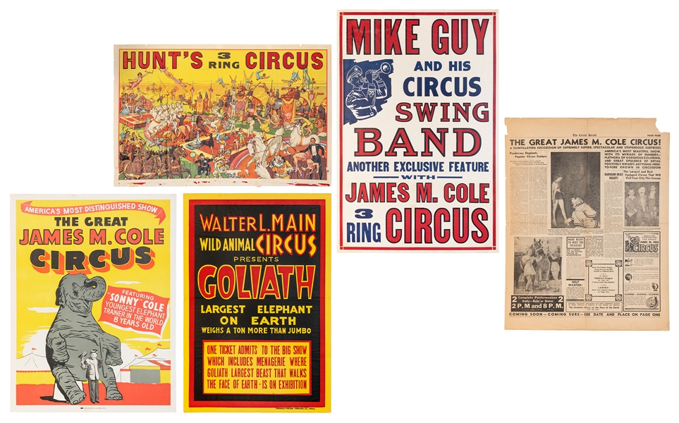  Four American circus posters. V.p., ca. 1940s/50s. Includin...