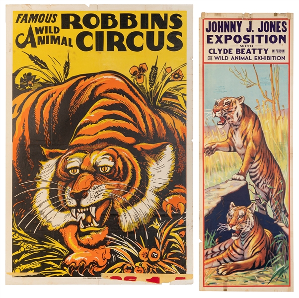  Two American circus posters featuring tigers. Including Joh...