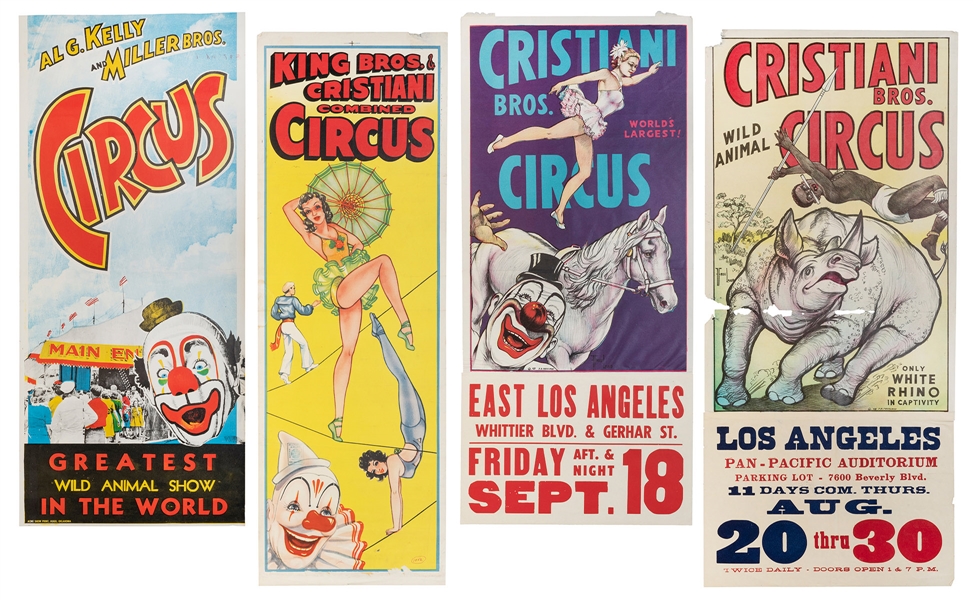  Four American circus panel posters. 20th century. Includes ...