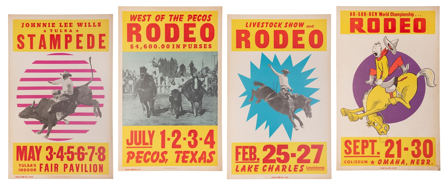  [RODEO]. Four rodeo window card posters. Ft. Smith, AR: Arg...