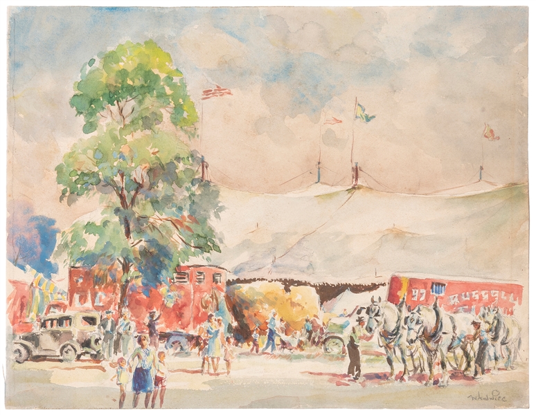  KRAWIEC, Walter (1889-1982). Circus. Circa 1930s. Watercolo...