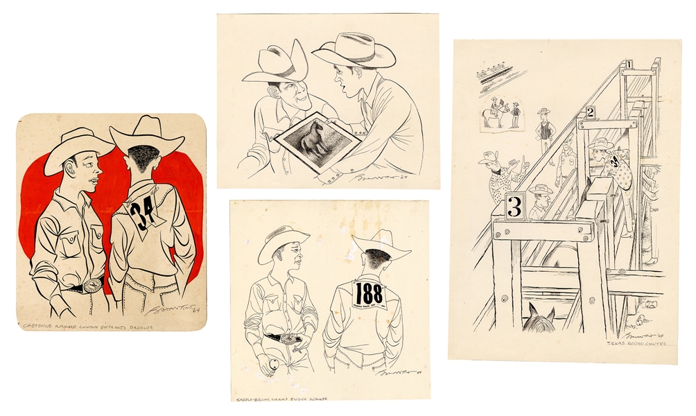  BALLANTINE, Bill (1910-1999). Four pieces of rodeo illustra...