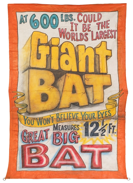  Giant Bat Sideshow Banner. Circa 1970s. Paint on canvas. Te...