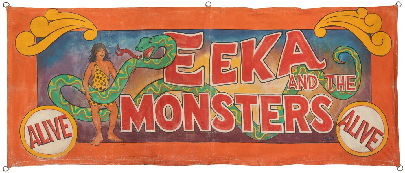  HINER, John. Eeka and the Monsters Sideshow Banner. 1986. C...