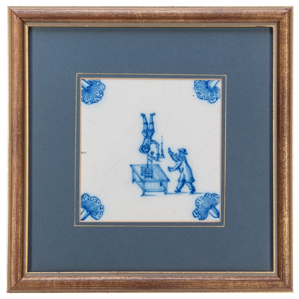  Equilibrist / Balancing Act Delftware Tile. Dutch, ca. 18th...