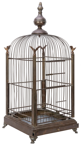  Brass Birdcage. 19th century. 42 x 16 ½ x 16 ½”. Bent wires...