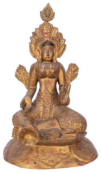  A large gilt hardwood statue of the Tara Buddha. 20th centu...