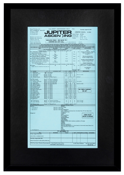  Call Sheet from Jupiter Ascending. Original call sheet date...
