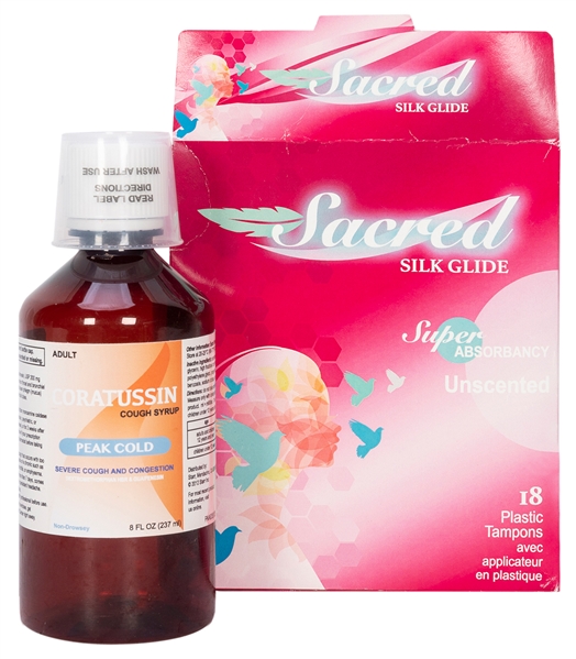  Coratussin Cough Syrup and Sacred Silk Glide Tampon Box Scr...