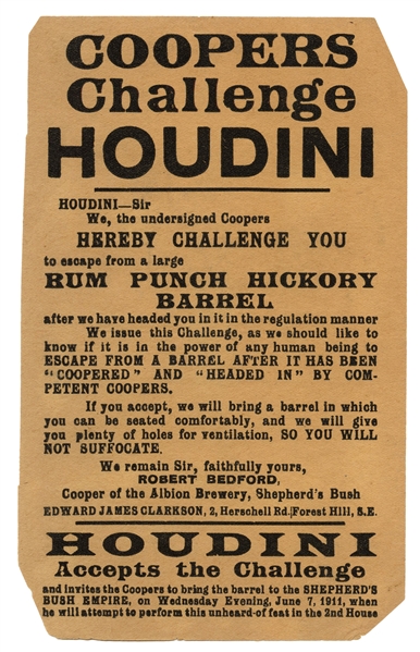 HOUDINI, Harry (Ehrich Weisz). Coopers Challenge. Houdini. ...
