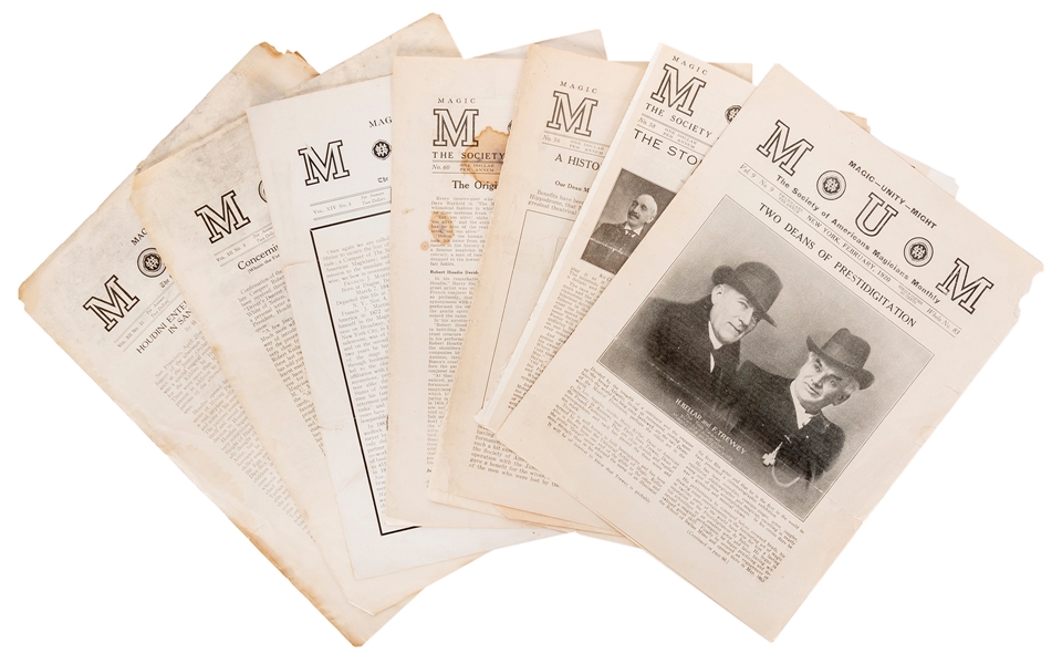  [HOUDINI] M-U-M. Group of 9 issues. New York, 1917 – 29. Ea...