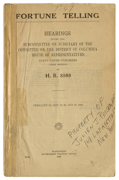  [HOUDINI] Fortune Telling Hearings Before the Subcommittee ...