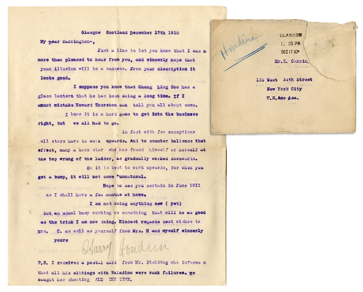  HOUDINI, Harry (Ehrich Weisz). Houdini Typed Letter Signed....
