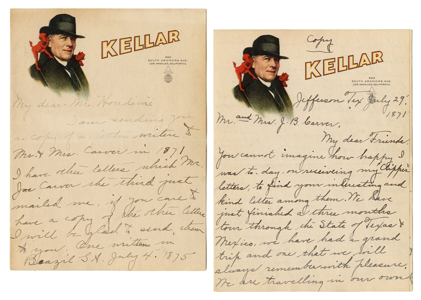 KELLAR, Harry (Heinrich Keller). Lengthy Letter from Kellar...