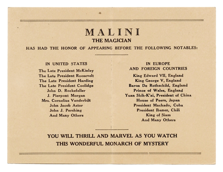  MALINI, Max (Max Katz Breit). Malini Advertising Brochure. ...
