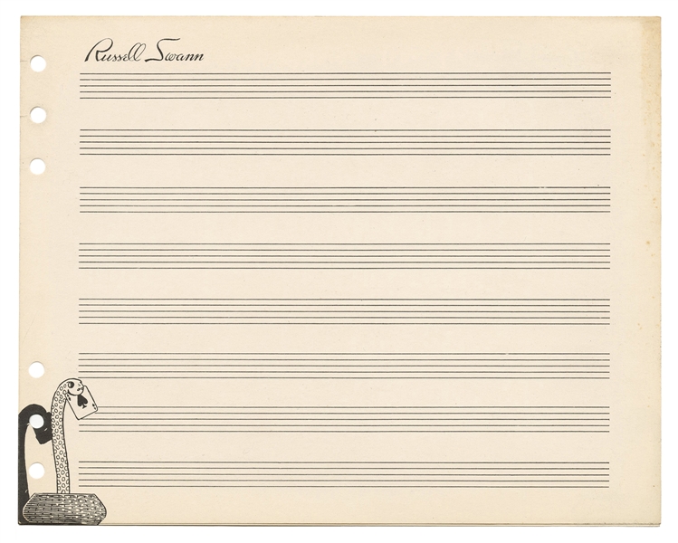  SWANN, Russell. Russell Swann’s Blank Sheet Music. 1940s. A...