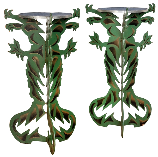  Pair of Dragon Tables. 1940s. A pair of folding wooden tabl...