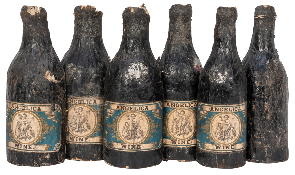  Production Bottles. 1910s. A set of six Papier-mâché produc...