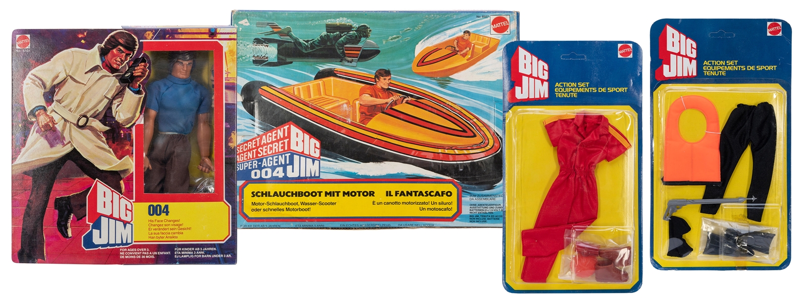  Mattel Big Jim 004 Action Figure, Action Sets, and Sea Jet....