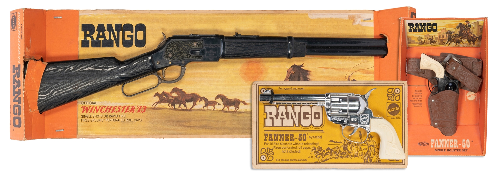  Three Mattel Rango Fanner-50 / Winchester Toy Guns and Rifl...