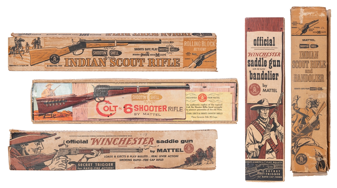  Group of 5 Mattel Toy Rifles in Boxes. USA: Mattel, Inc. In...
