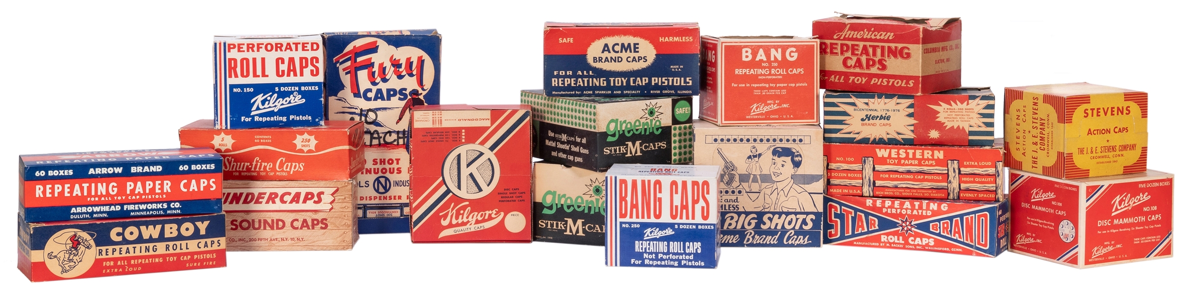  [CAP GUNS]. Collection of Store Display Boxes of Western To...