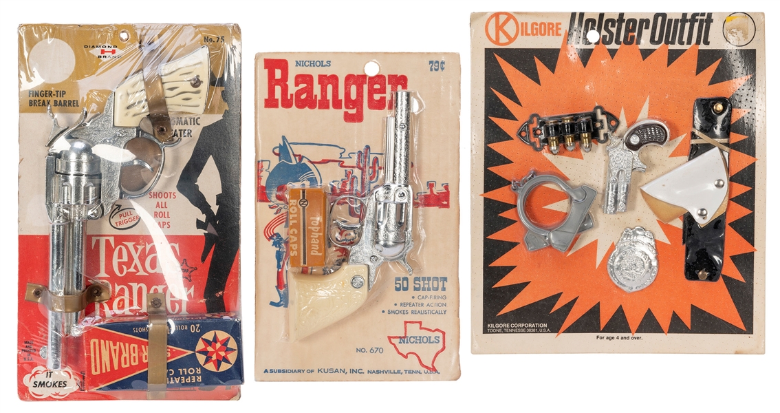  Three Vintage Western Toy Revolvers in Original Packaging. ...